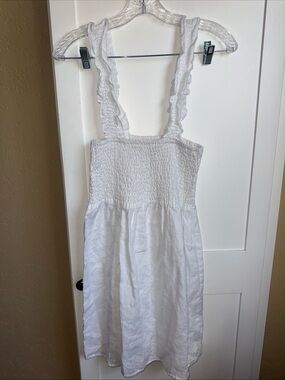 Little Lies White Anthropologie 100% Linen Midi  Dress Sz XS